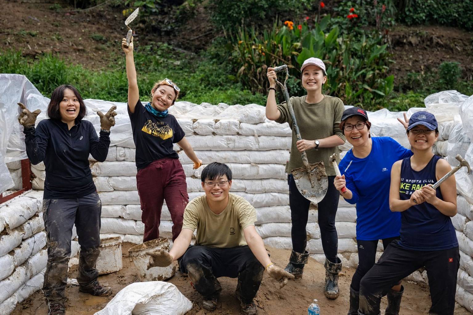 Group of individuals building house in Cambodia